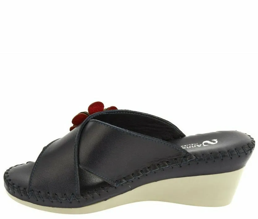 Papuci casual, dama, ANNA VIOTTI, S-327-57 bleumarin, piele naturala, platforma