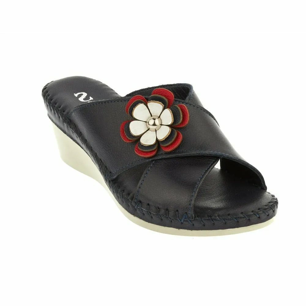 Papuci casual, dama, ANNA VIOTTI, S-327-57 bleumarin, piele naturala, platforma