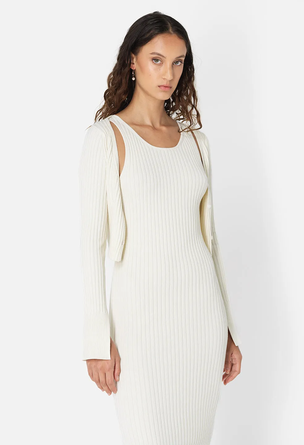 Piper Silk Rib Dress / Ivory