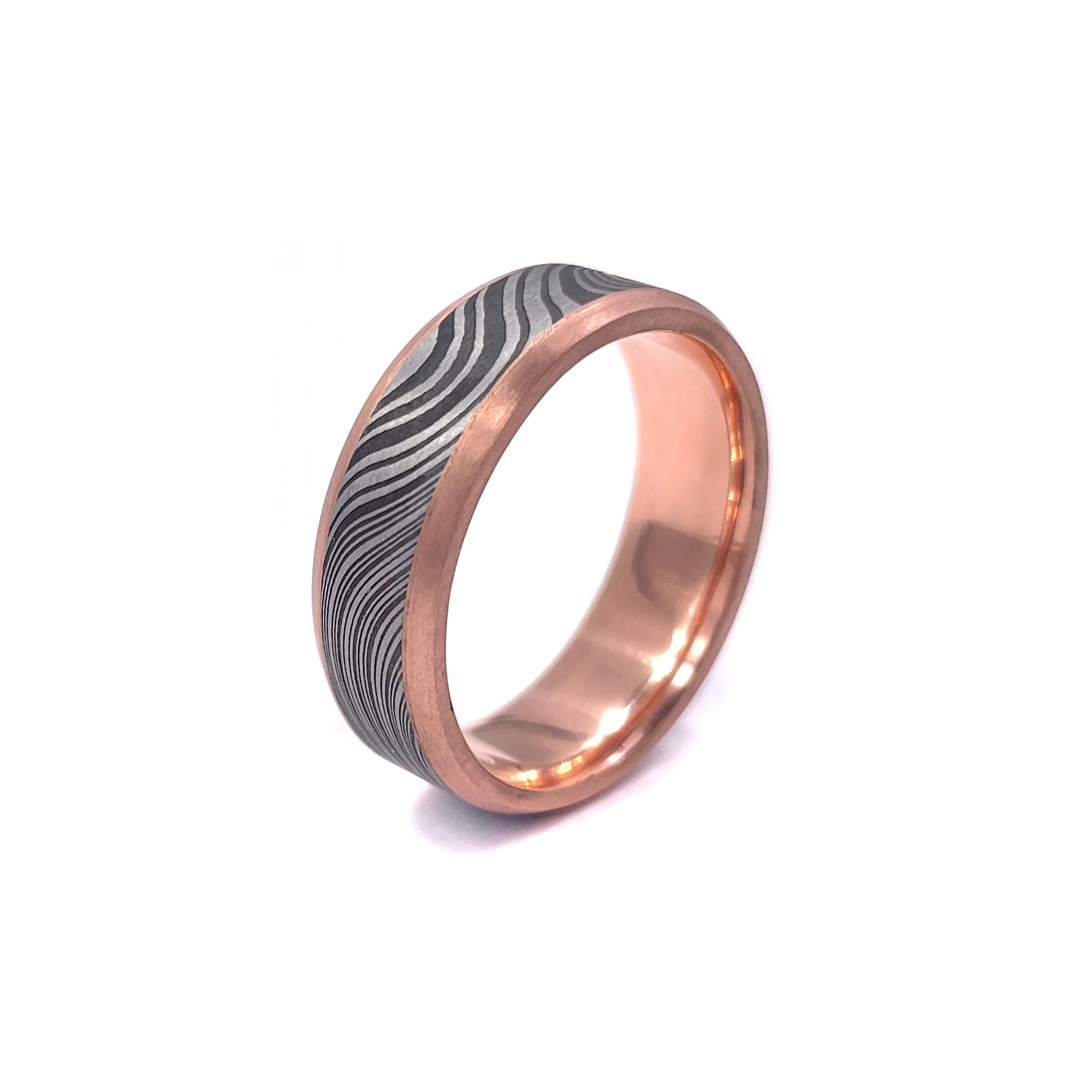 Precious Damascus Steel Ring, Kona Pattern