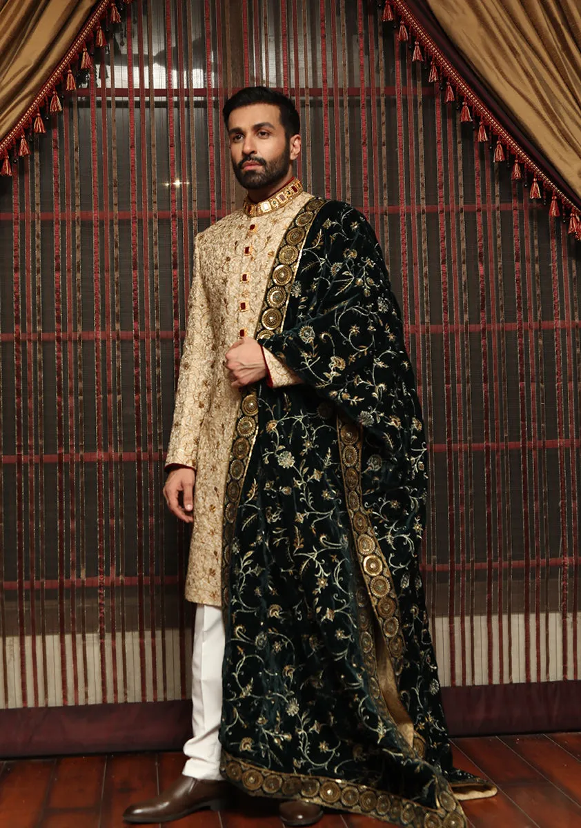 Premium Jamawar Golden Sherwani