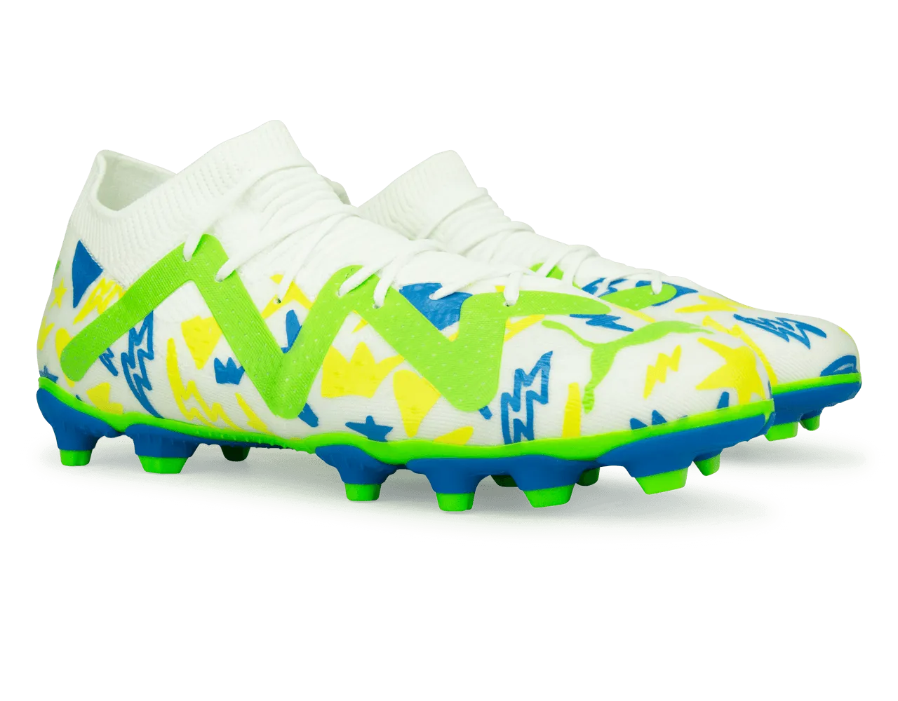 PUMA Kids Future Match x Neymar FG/AG White/Blue/Lemon