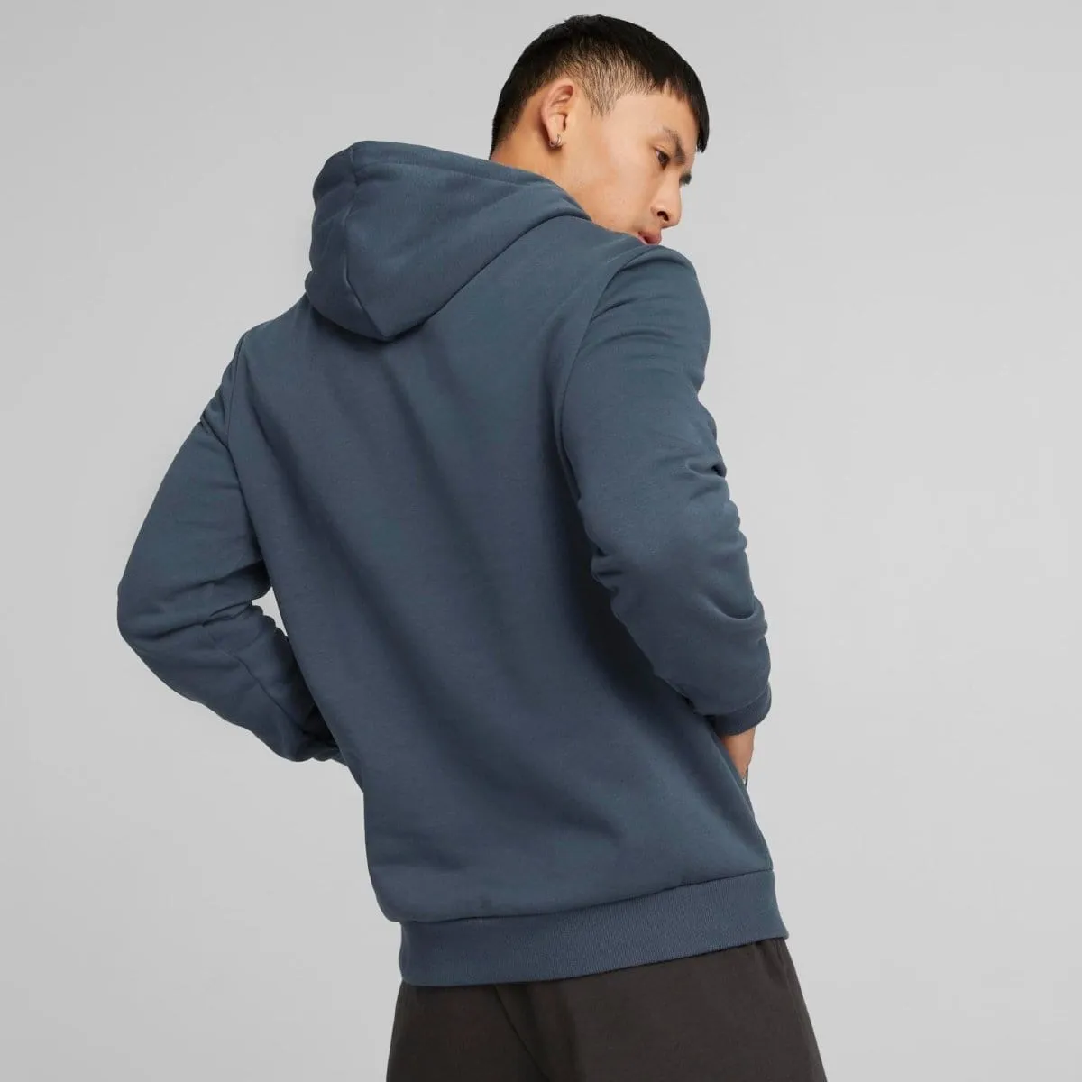 PUMA MEN'S ESSENTIALS  TWO-TONE BIG LOGO BLUE HOODIE