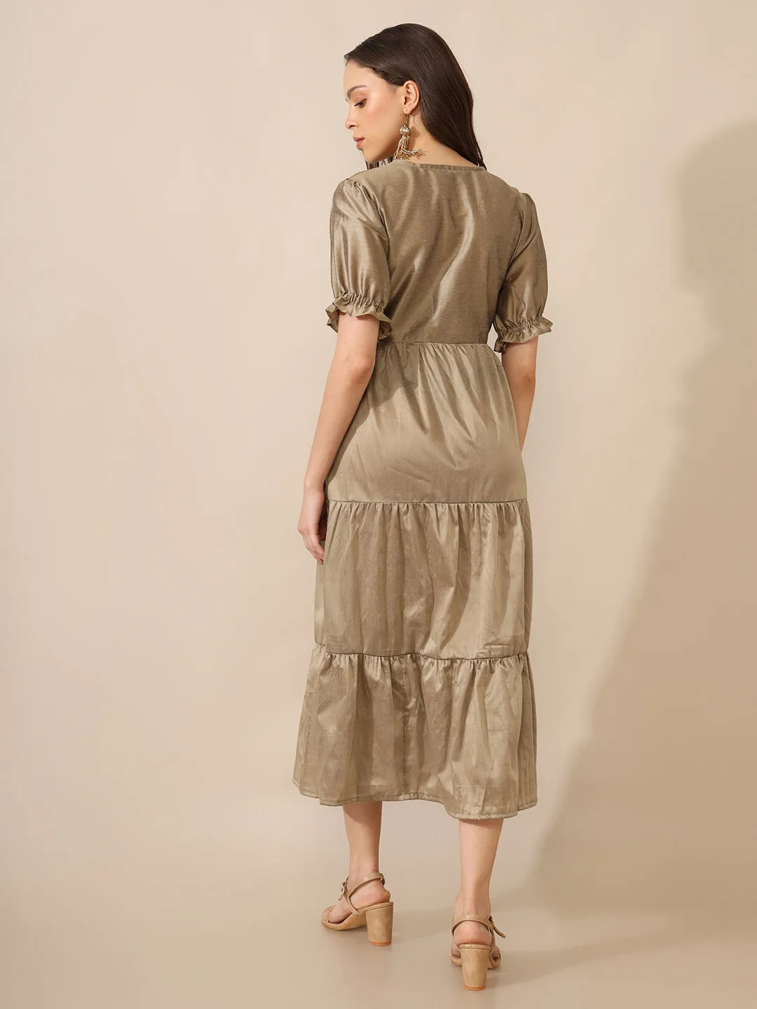 Raati Grey Embroidered Tiered Dress