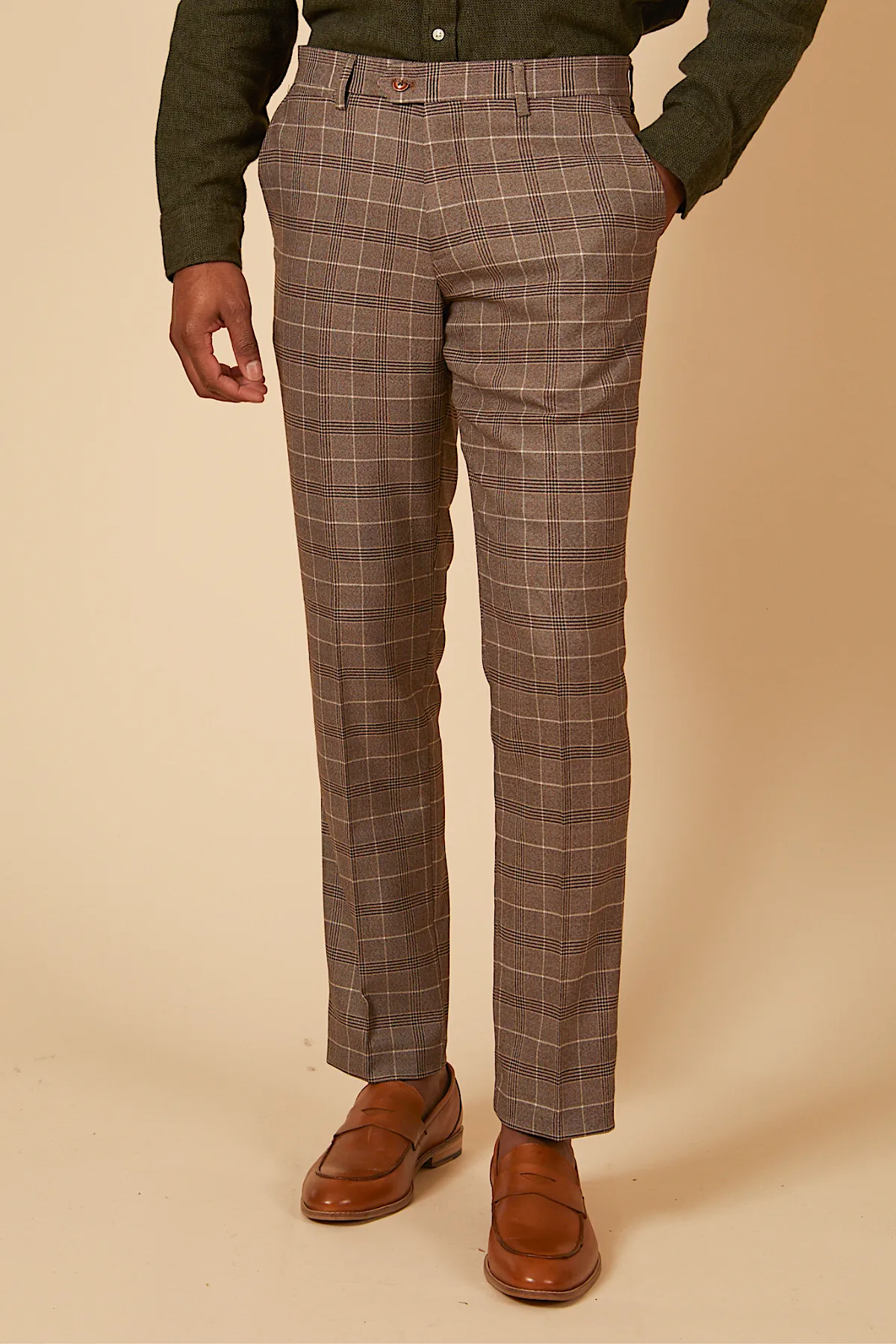 RAY - Tan Check Suit With Kelvin Tan Waistcoat