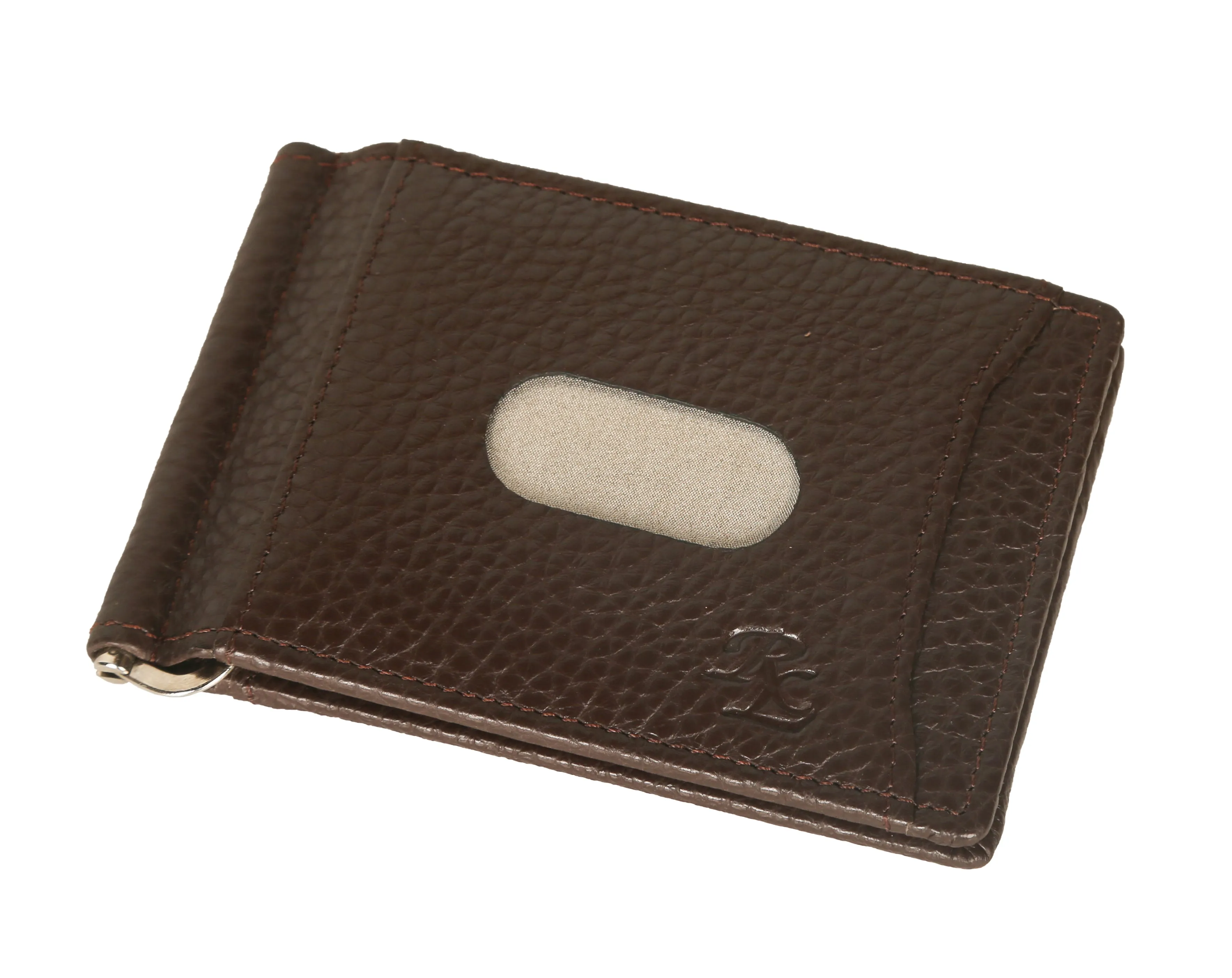 RL Magnetic Leather Zipper Money Clip RFID Card Wallet for Men