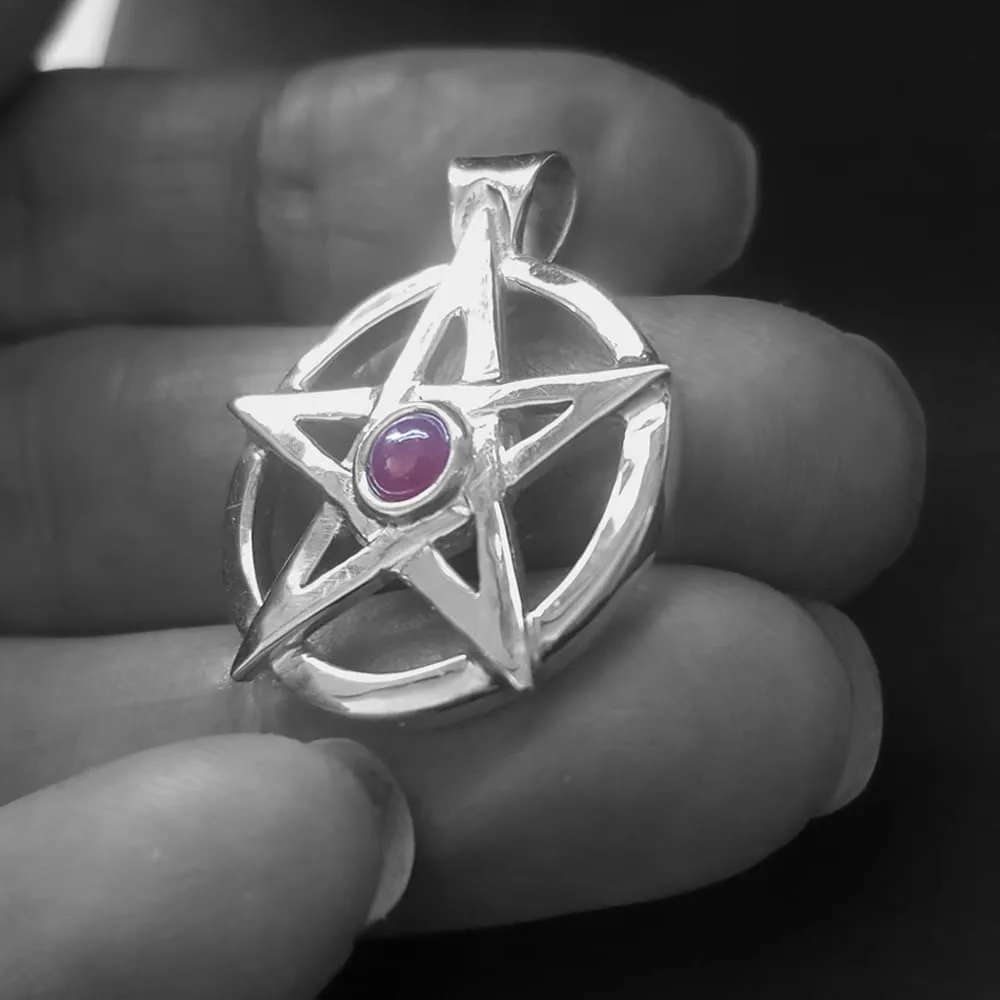 Ruby Pentagram Pendant - Solid Silver - July Birthstone -  Handmade To Order Pentagram Necklace