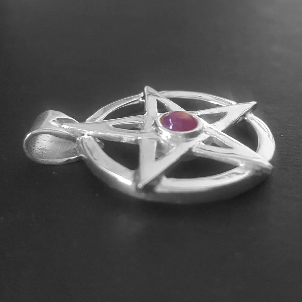 Ruby Pentagram Pendant - Solid Silver - July Birthstone -  Handmade To Order Pentagram Necklace