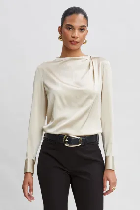 Silk Satin Draped Neck Shirt