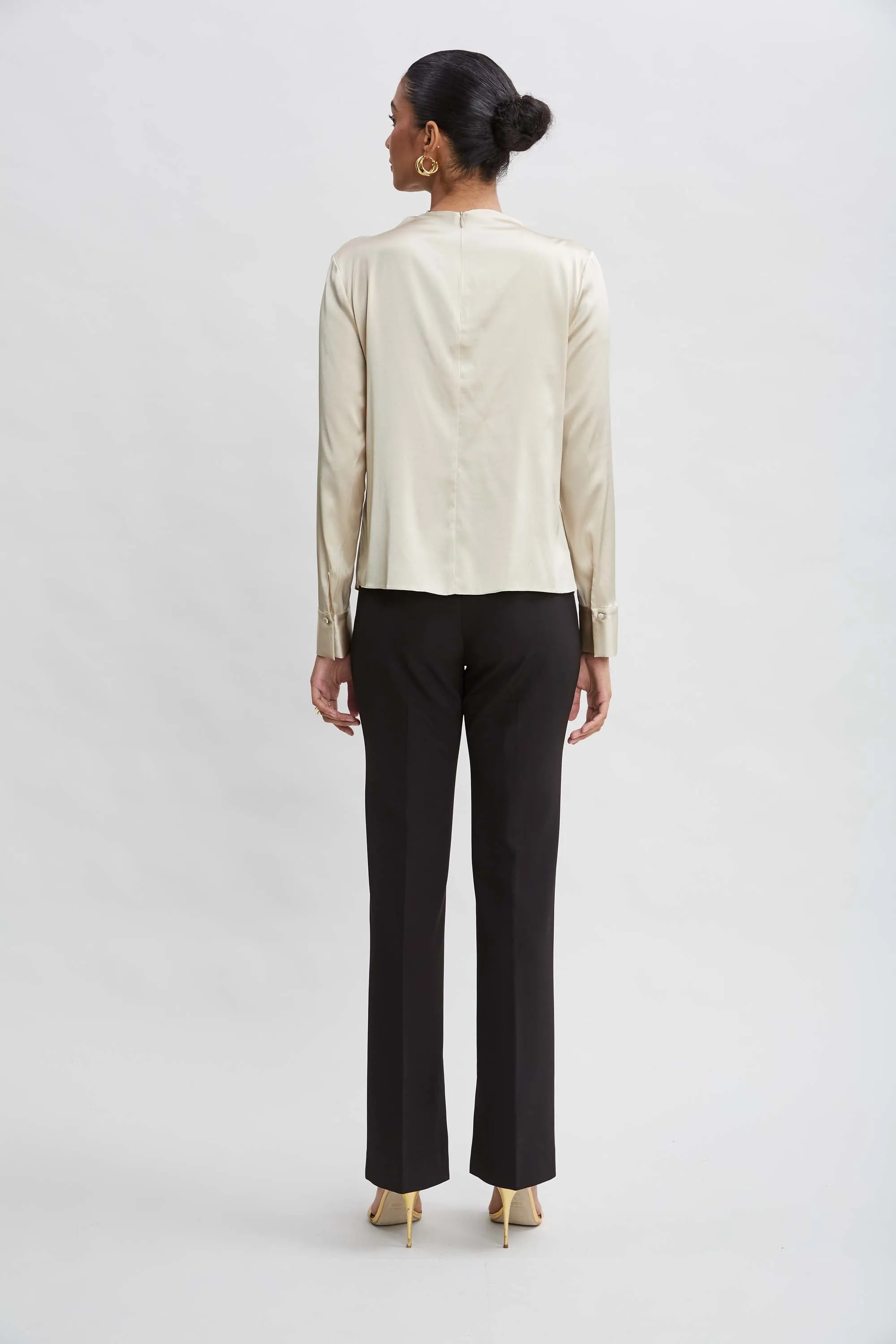 Silk Satin Draped Neck Shirt