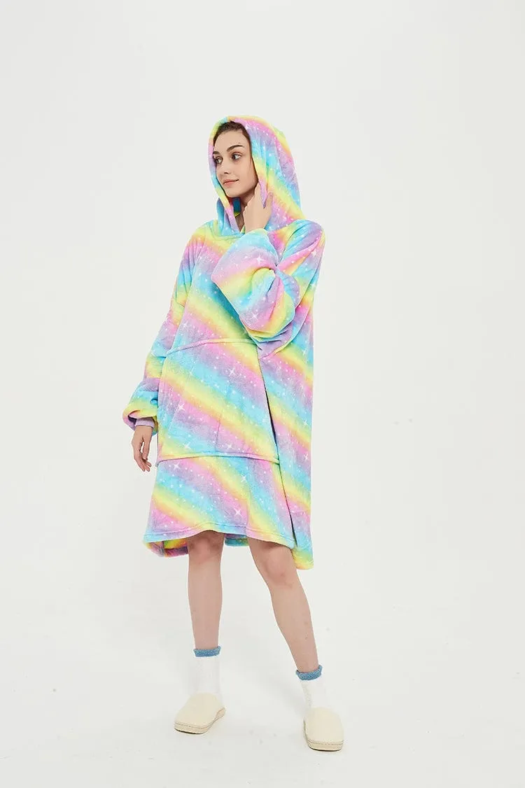 Snuggly™ Oversized Rainbow Unicorn Blanket Hoodie