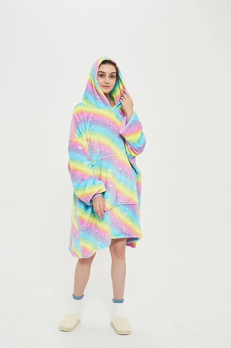 Snuggly™ Oversized Rainbow Unicorn Blanket Hoodie