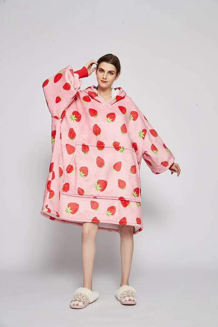 Snuggly™ Oversized Strawberry Blanket Hoodie