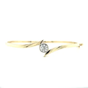 Solid Bypass Bangle Bracelet with 0.5ct of Diamonds in 14K Yellow and White Gold