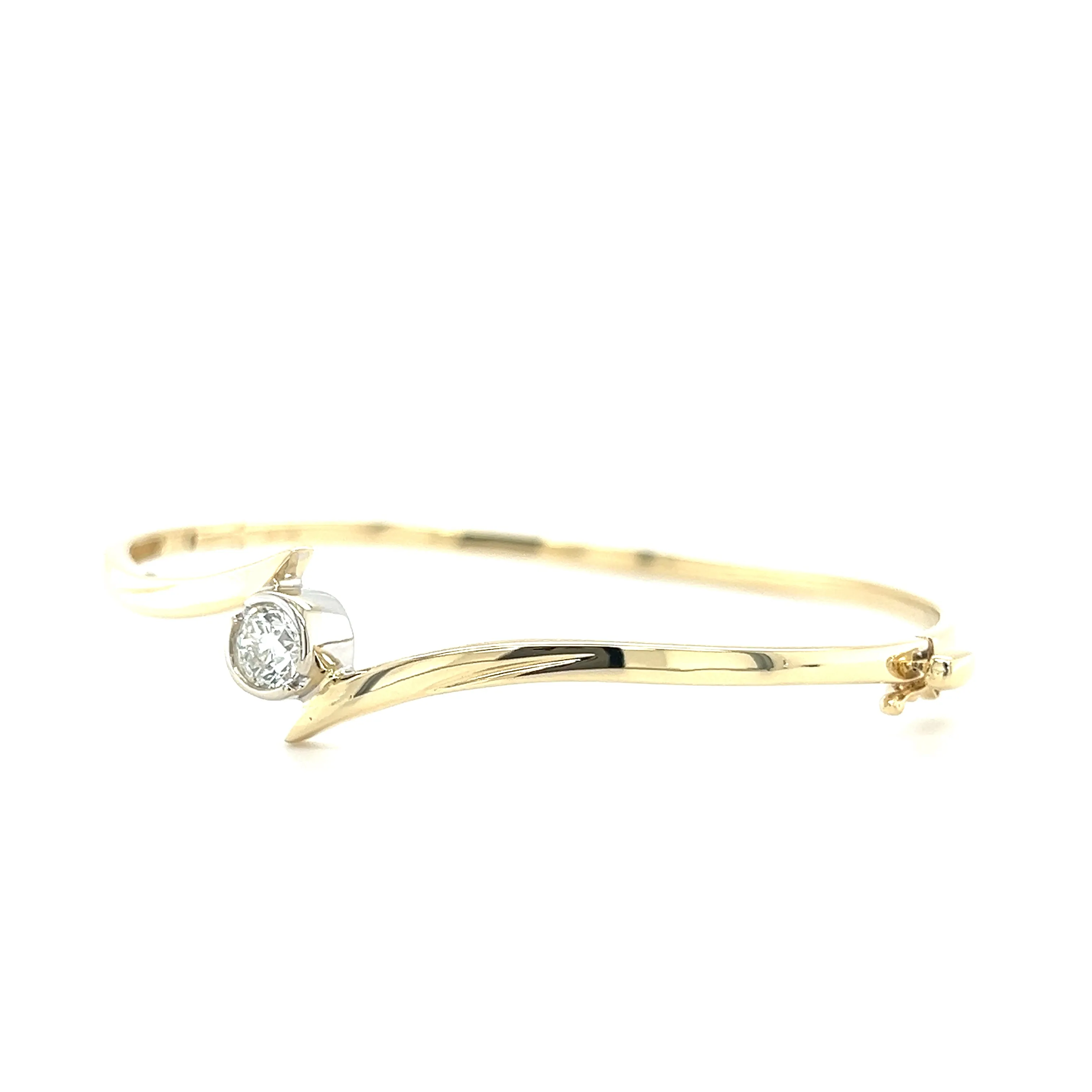 Solid Bypass Bangle Bracelet with 0.5ct of Diamonds in 14K Yellow and White Gold