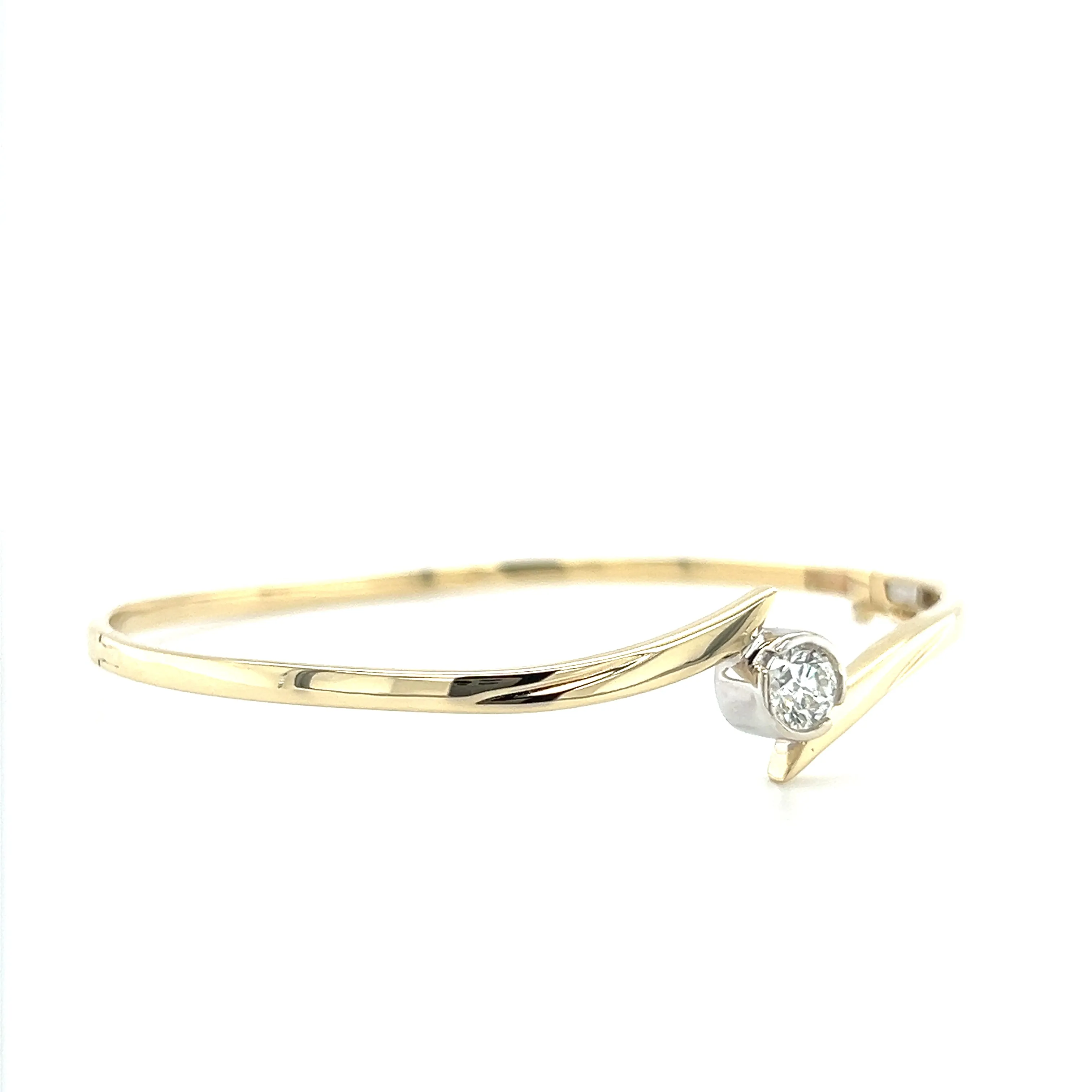 Solid Bypass Bangle Bracelet with 0.5ct of Diamonds in 14K Yellow and White Gold