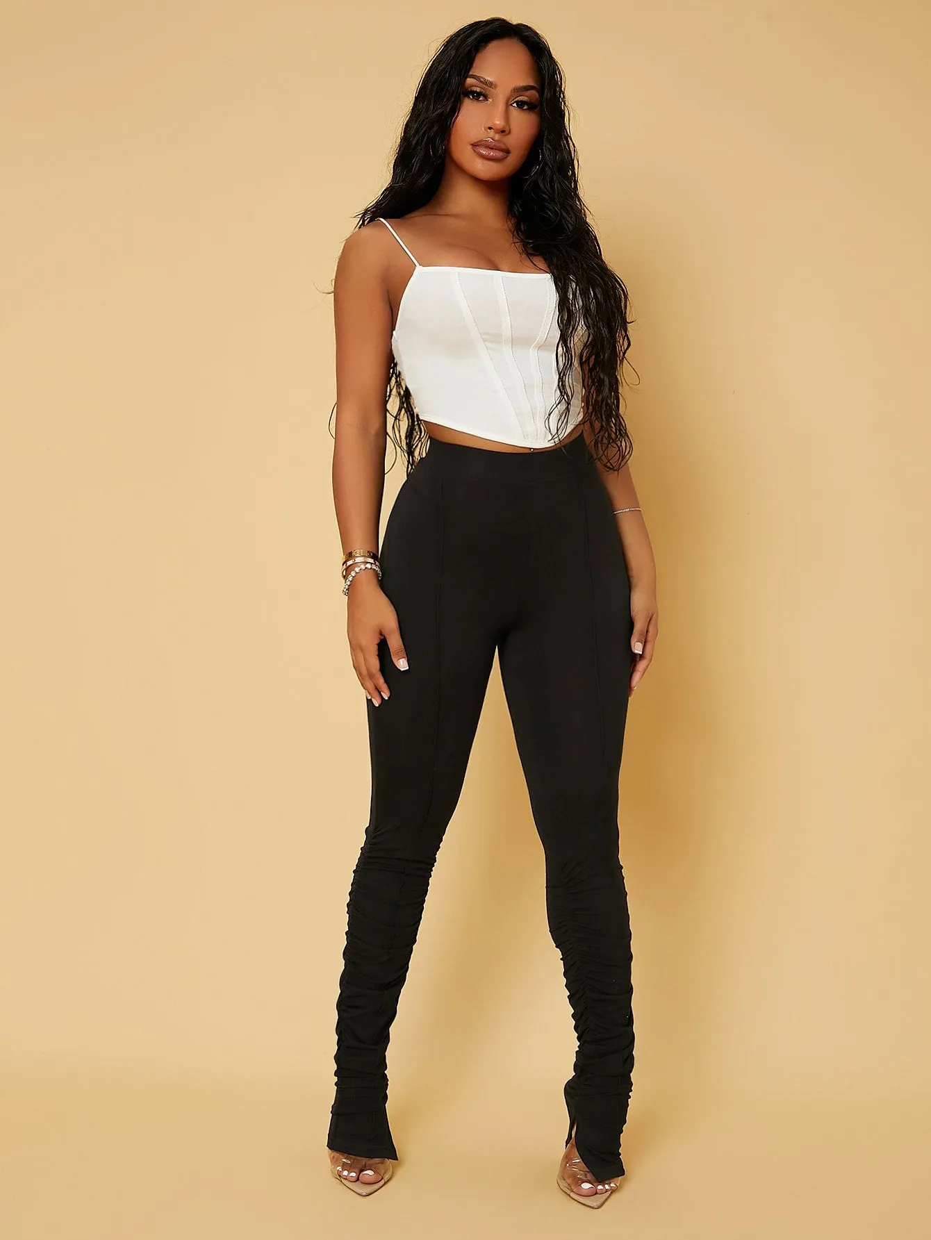 Solid High Waist Stacked Leggings