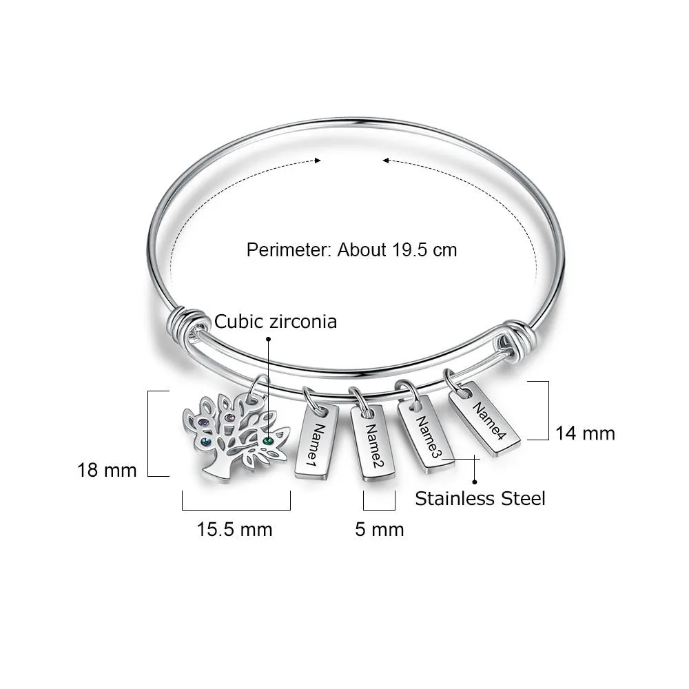 Stainless Steel Engraved Name Tags Bracelet With 4 Stones