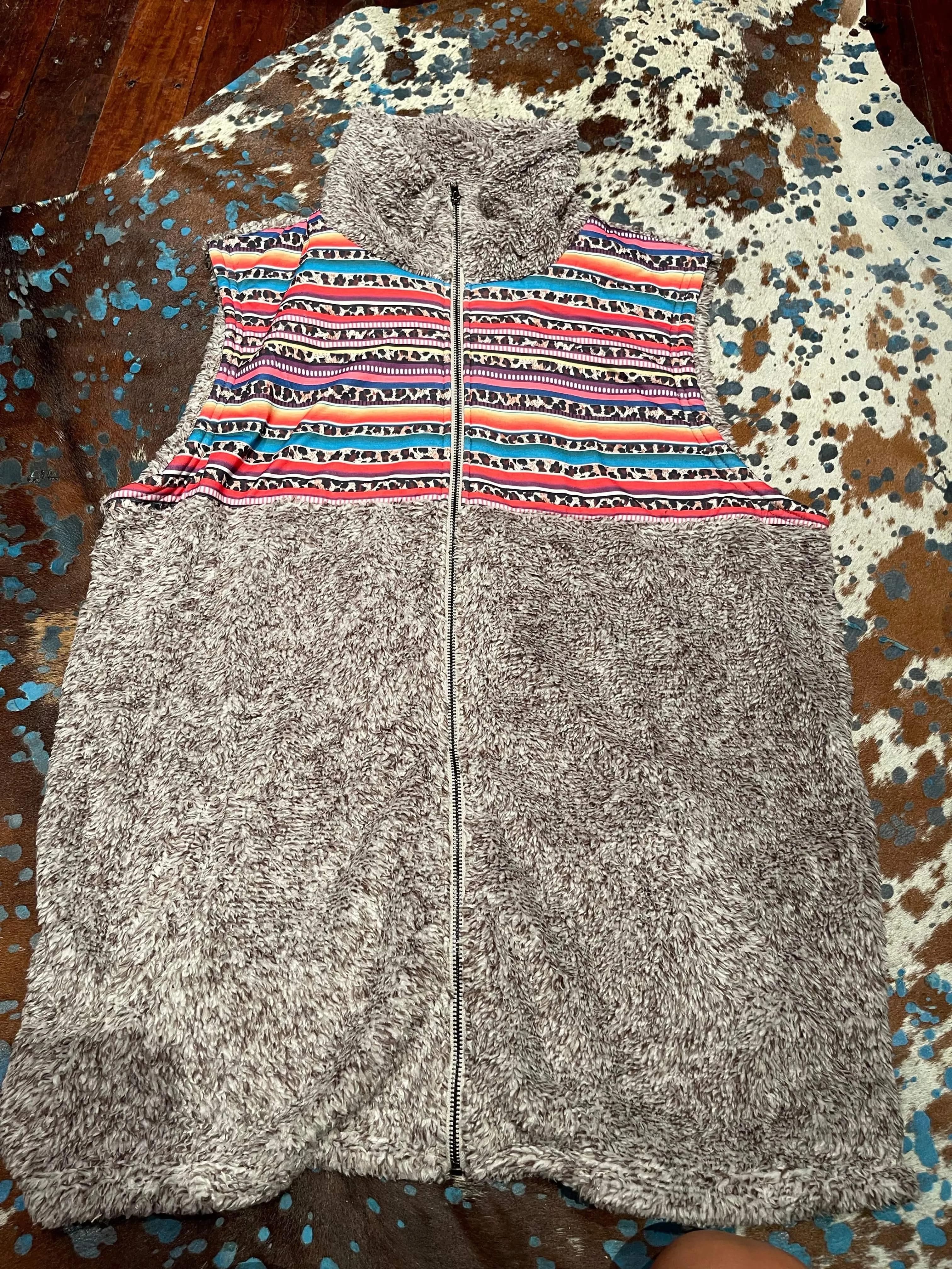 Tan grey serape sherpa VEST   Sherpa