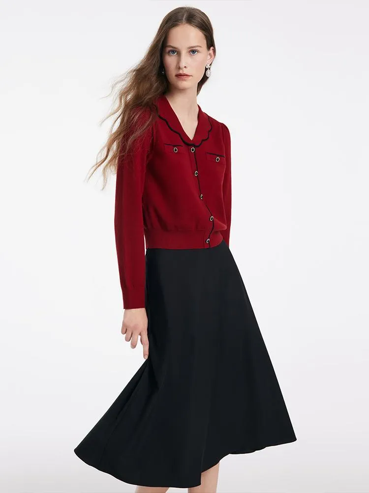 Tencel Wool V-Neck Sweater And Half Skirt Two-Piece Set