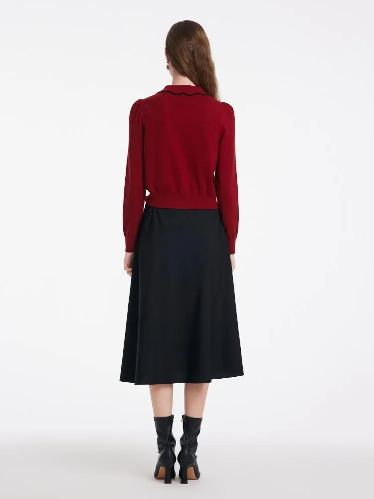 Tencel Wool V-Neck Sweater And Half Skirt Two-Piece Set