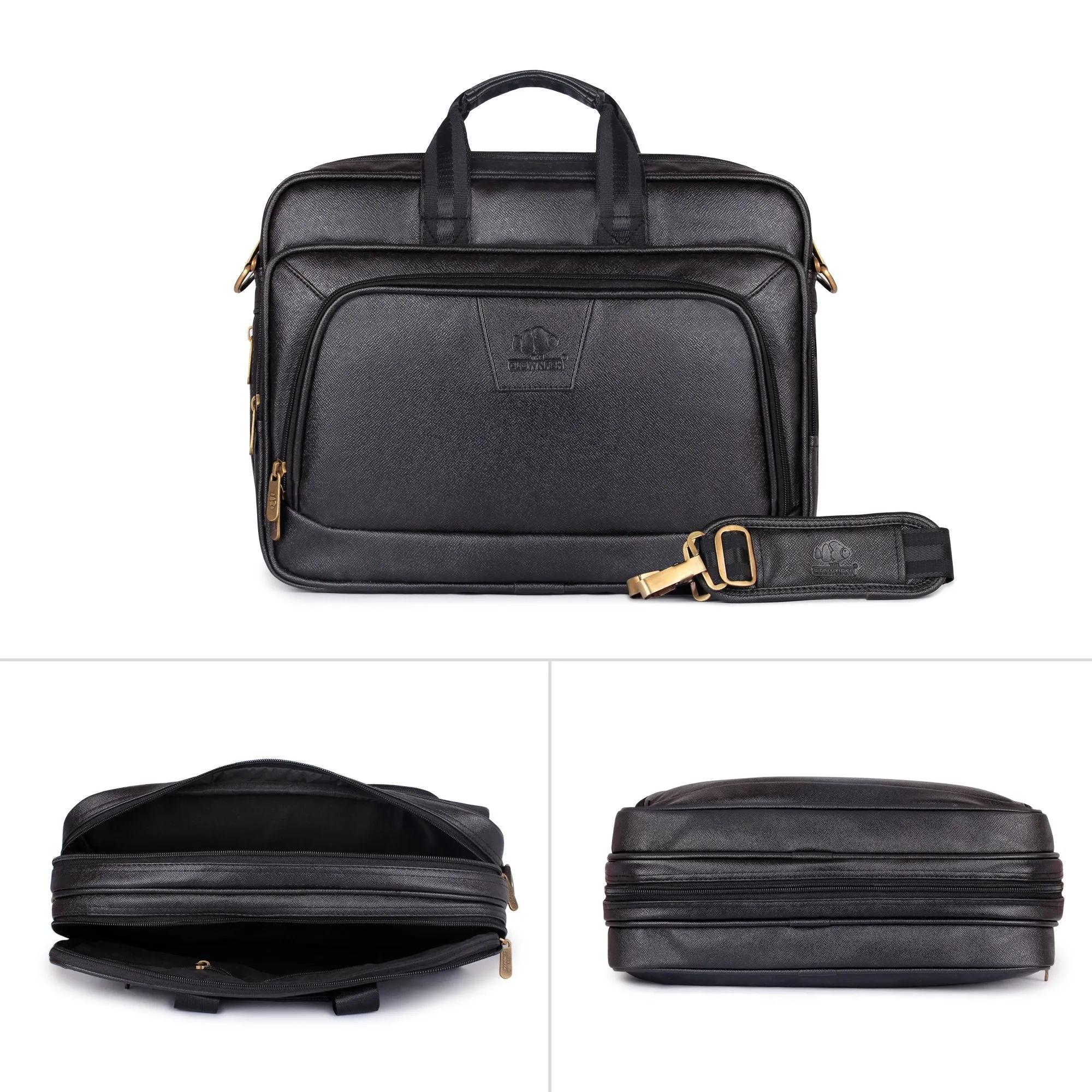 THE CLOWNFISH Bureaucrat Leatherette 15.6 Inches Laptop Bag (Jet Black)