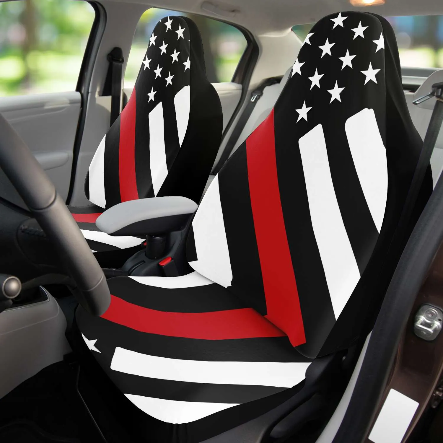 Thin Red Line Drawn Flag Seat Covers