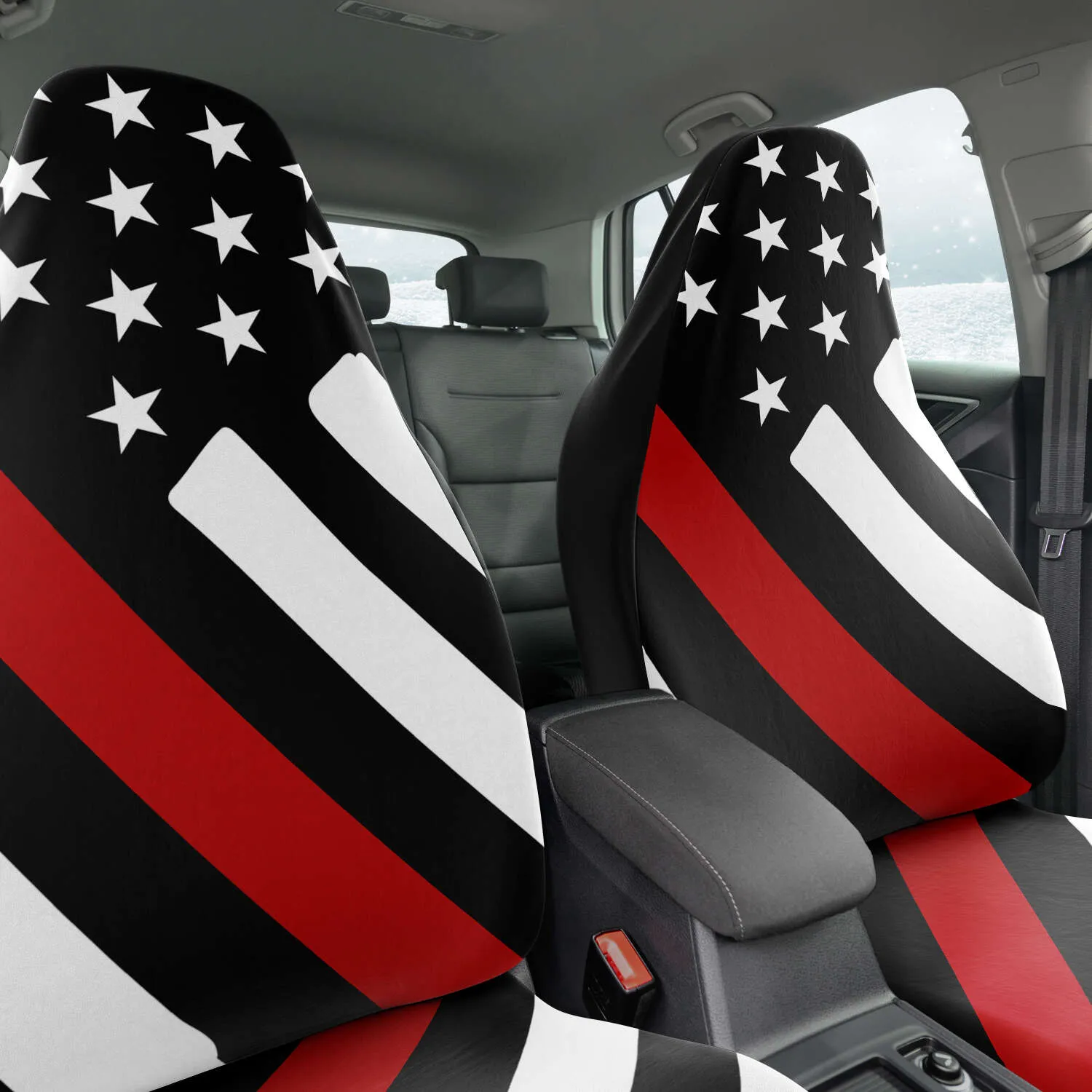 Thin Red Line Drawn Flag Seat Covers