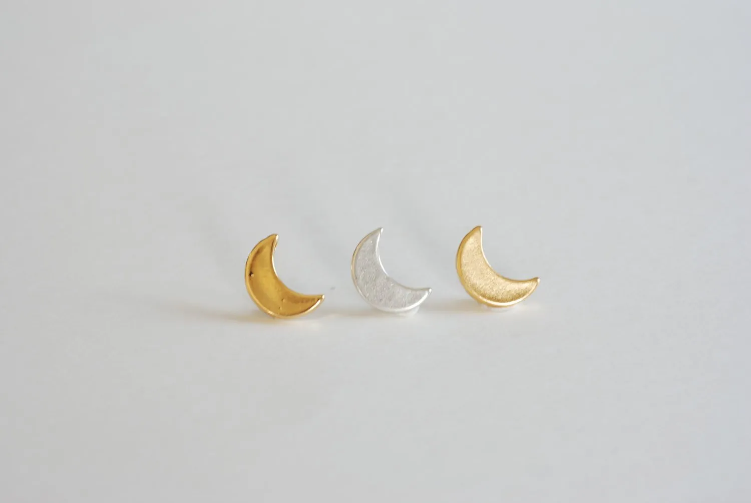 Vermeil Gold Wholesale Crescent Moon Charm- 18k gold plated over sterling silver half moon charm pendant, Matte Gold Crescent Moon, Gold Tusk Charm