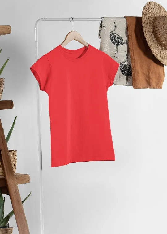 Women Solid Half Sleeve T-Shirt - Candy Red