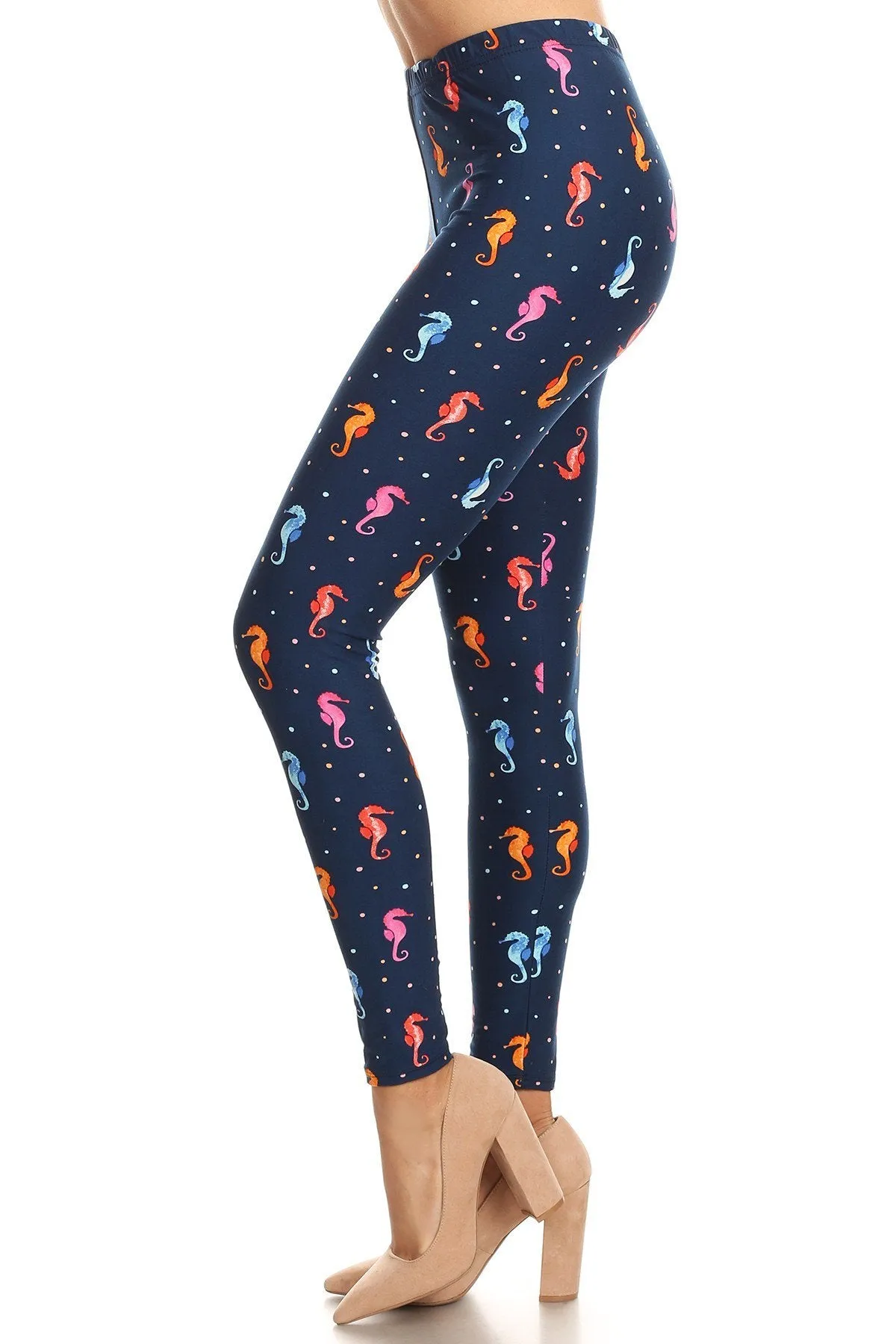 Women's 3 X 5X Sea Horses Bubbles Undersea Pattern Printed Leggings