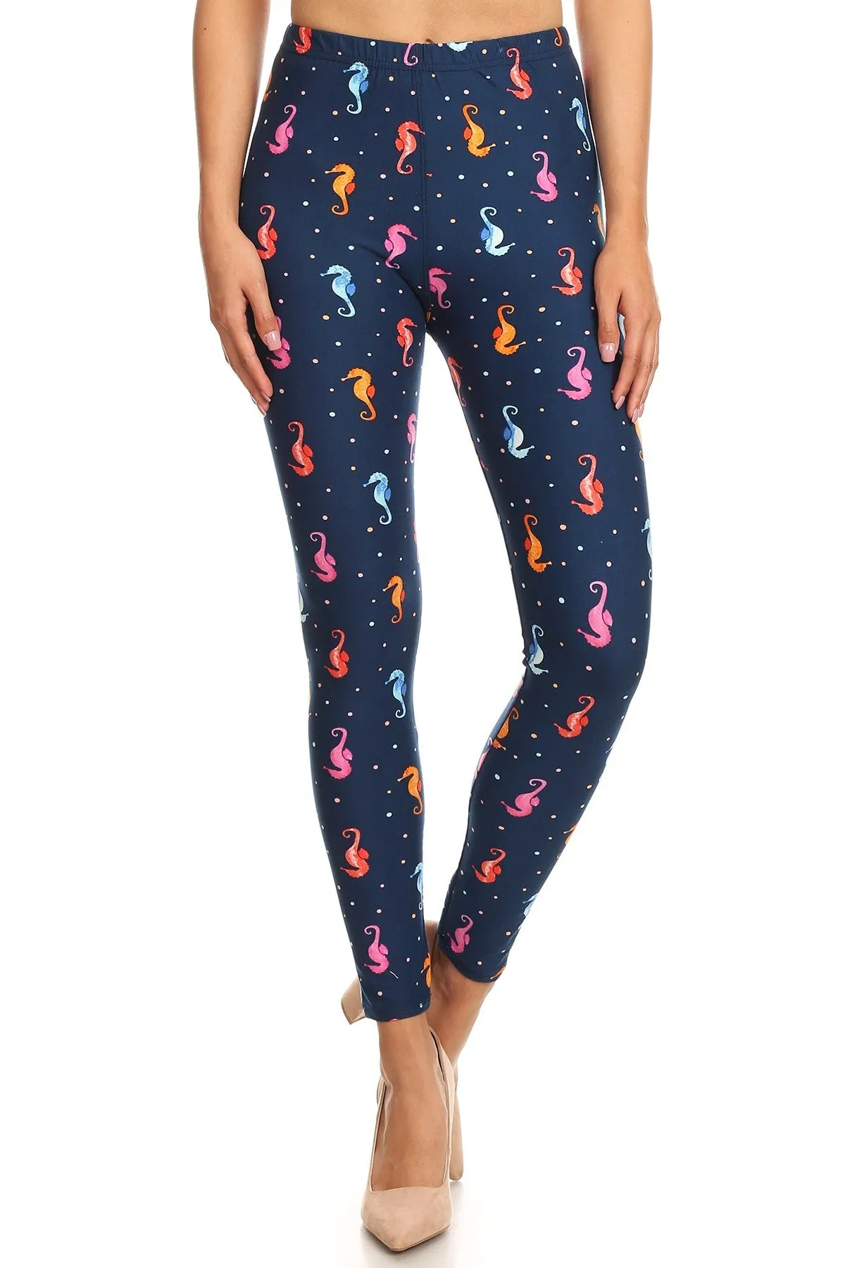 Women's 3 X 5X Sea Horses Bubbles Undersea Pattern Printed Leggings