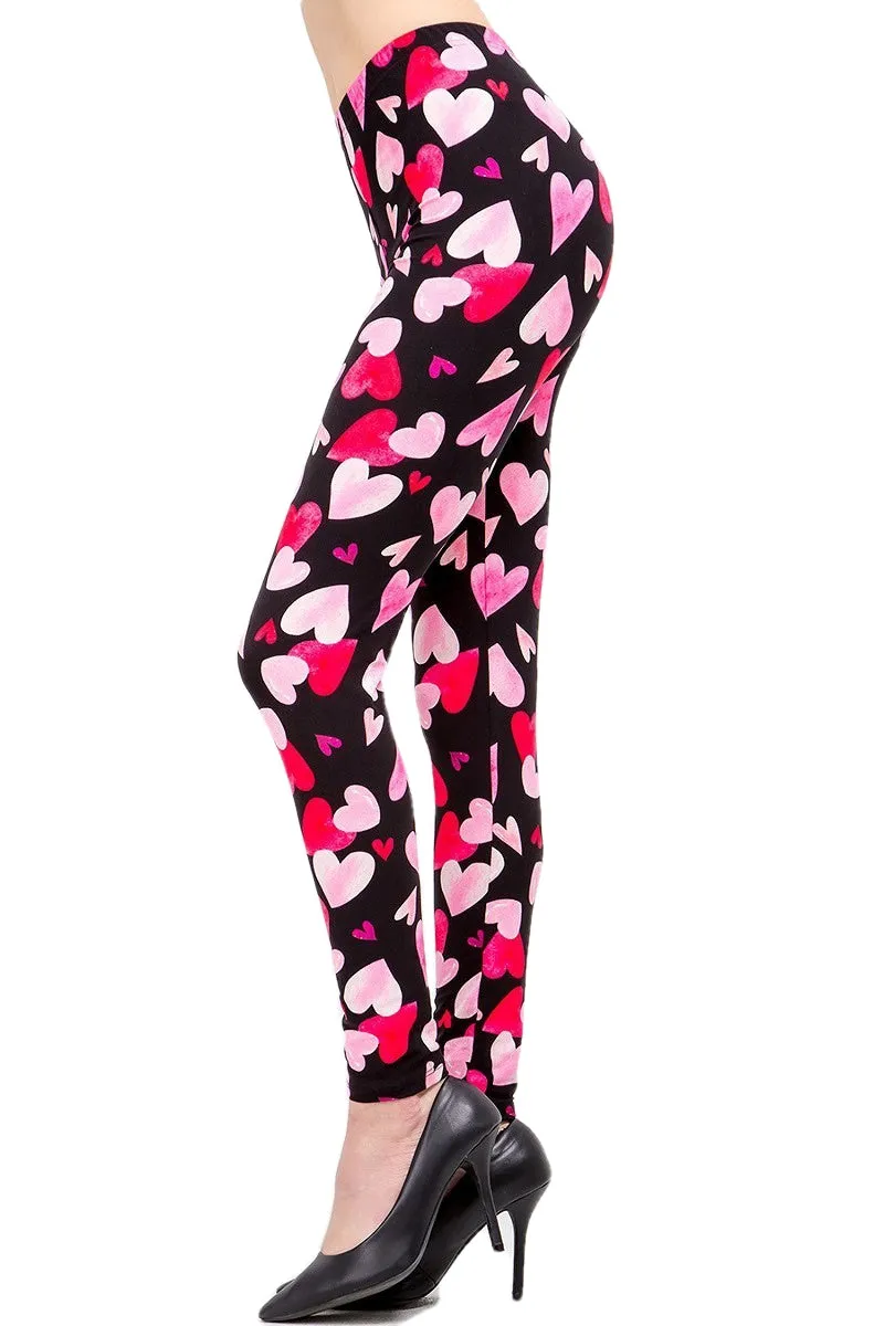 Women's 3X 5X Valentine Big Red Heart Pattern Printed Leggings