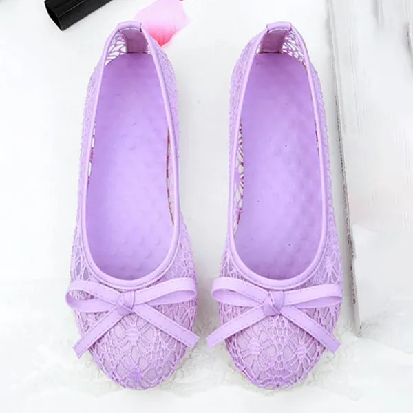 Women's Breathable Lace Mesh Bow Flat Pumps 39698753C