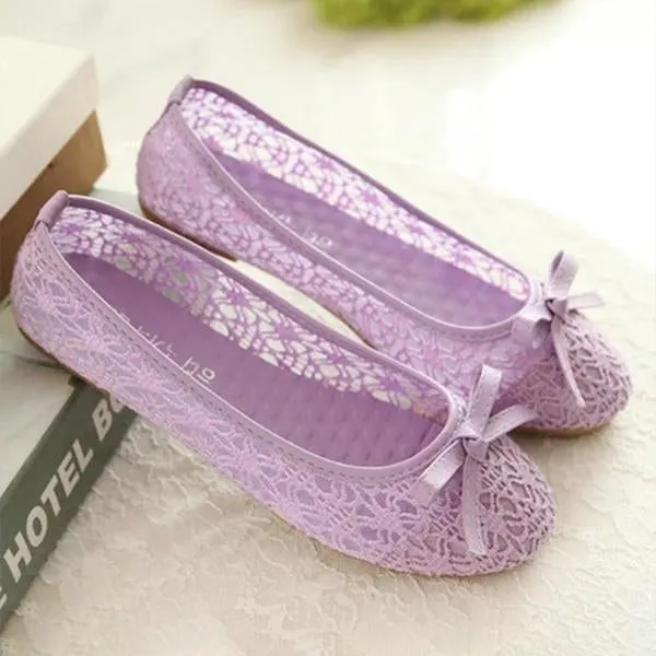 Women's Breathable Lace Mesh Bow Flat Pumps 39698753C