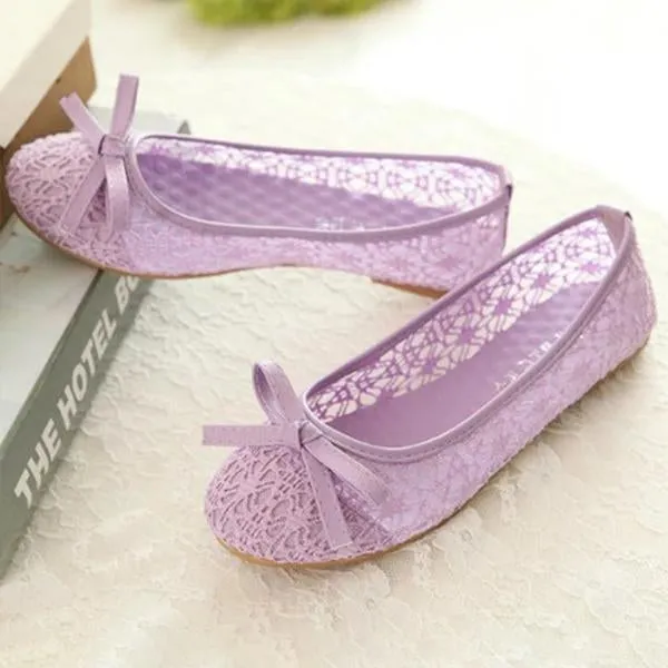 Women's Breathable Lace Mesh Bow Flat Pumps 39698753C