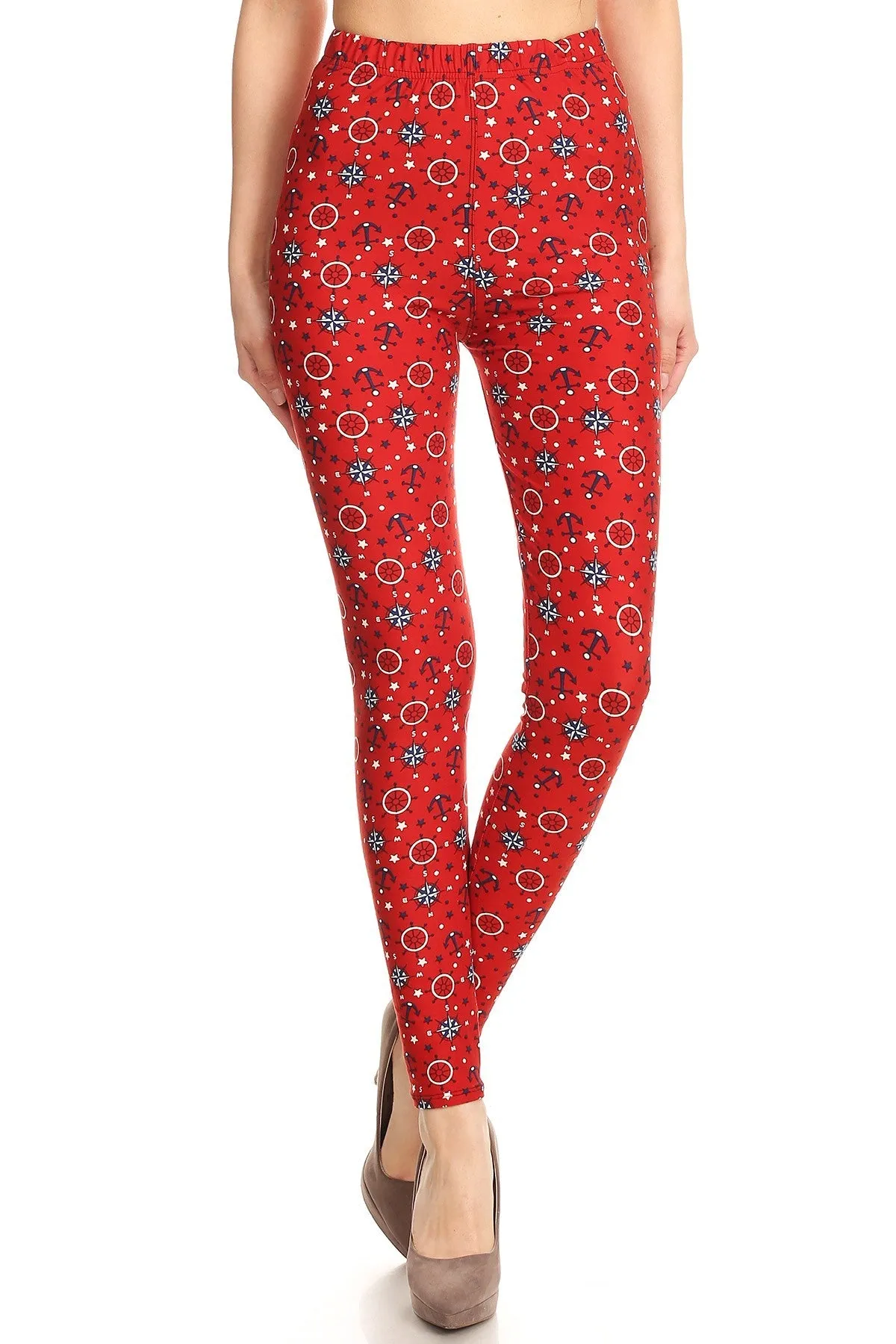 Women's Plus colorful Anchor Compass Pattern Printed Leggings