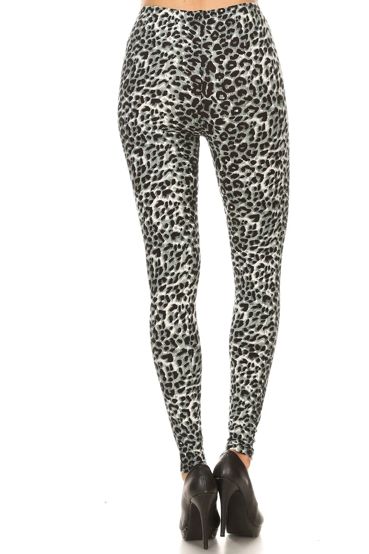 Women's Plus Grey Leopard Animal Skin Pattern Printed Leggings