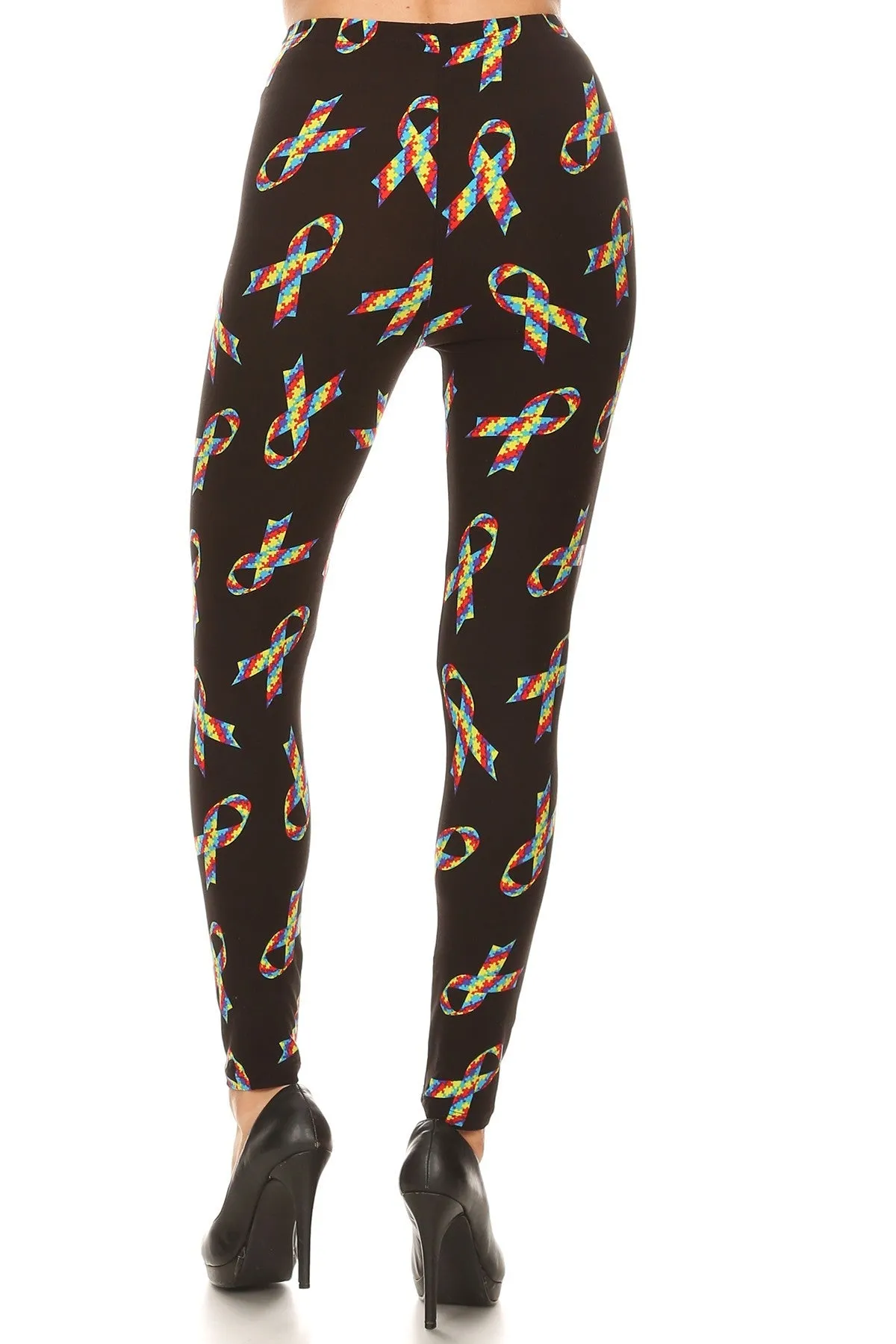 Women's Plus Rainbow Autism Ribbon Pattern Printed Leggings