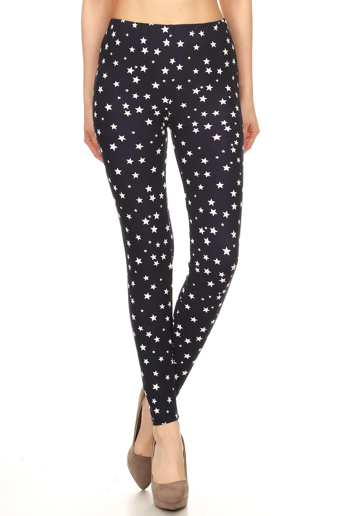 Women's Plus White Little Stars Pattern Printed Leggings