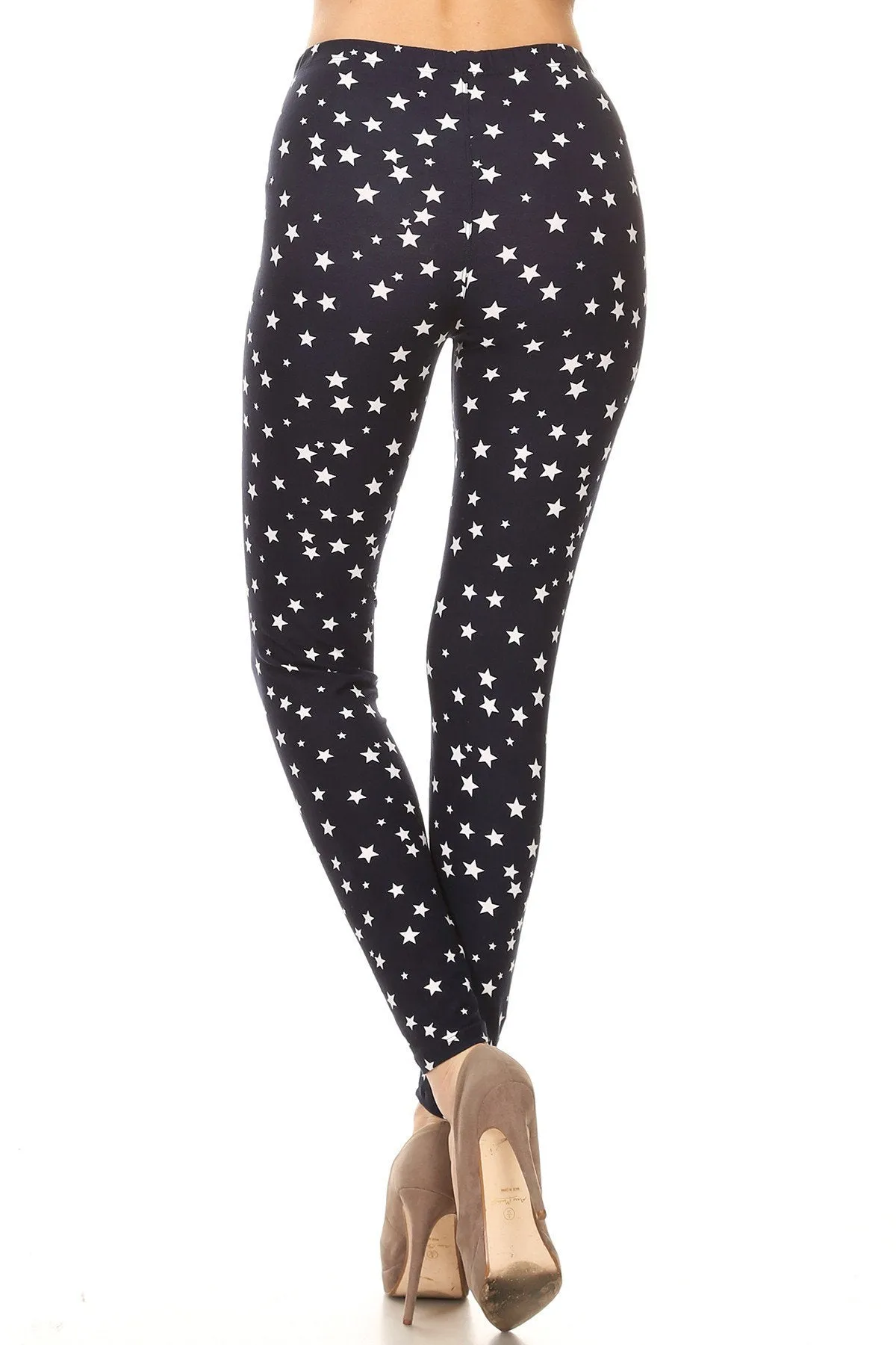 Women's Plus White Little Stars Pattern Printed Leggings