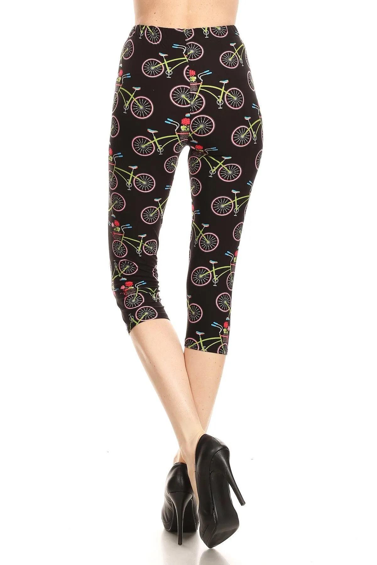 Women's Regular colorful Bicycle Flower Printed Cropped Capri Leggings