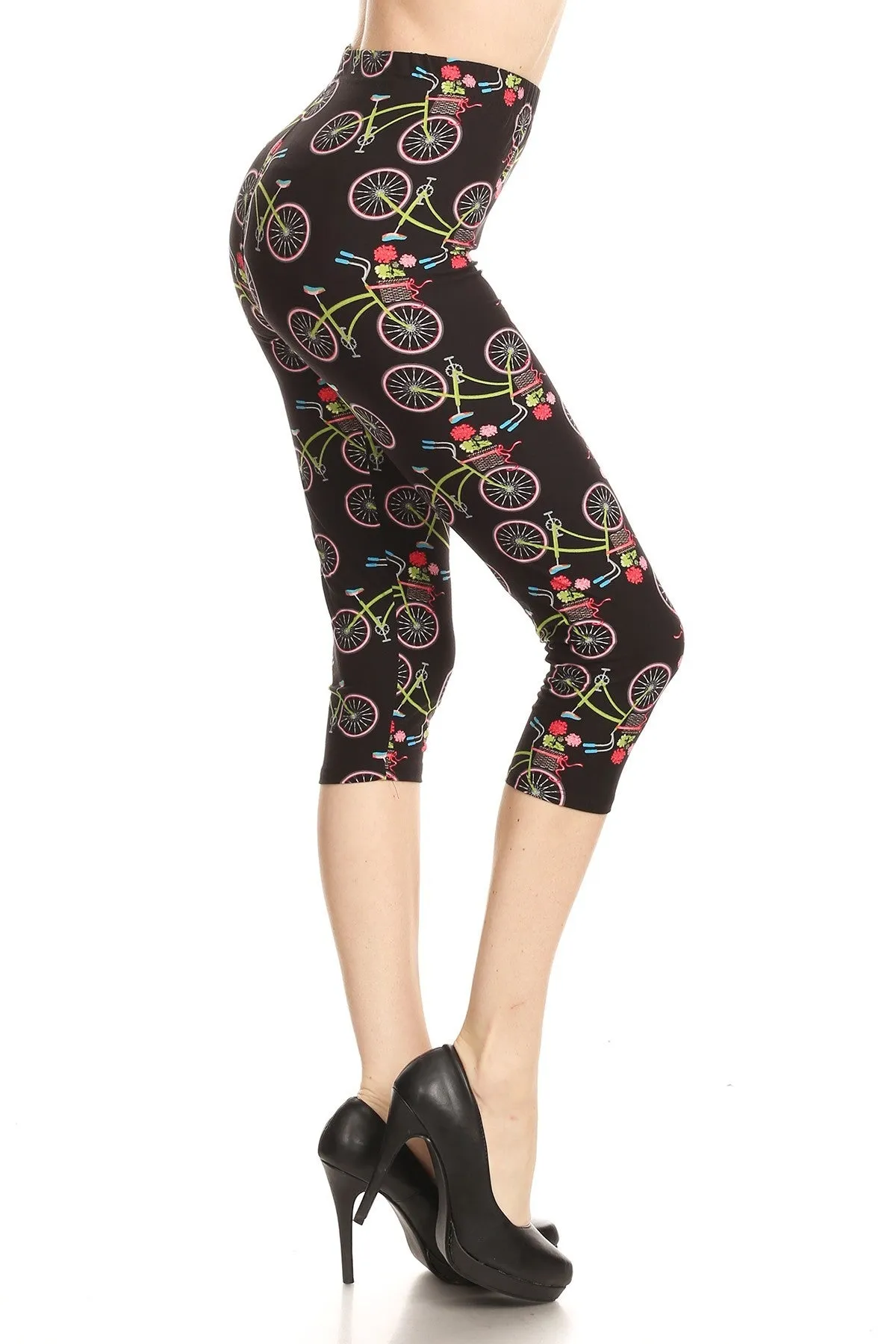 Women's Regular colorful Bicycle Flower Printed Cropped Capri Leggings