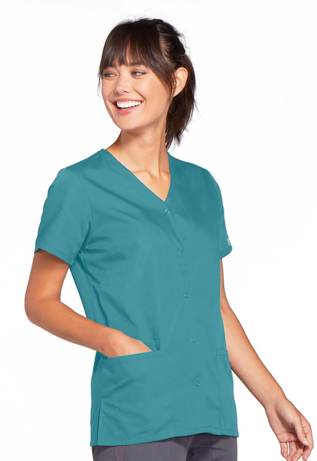 WW Originals Snap Front V-Neck Womens Scrub Top 4770