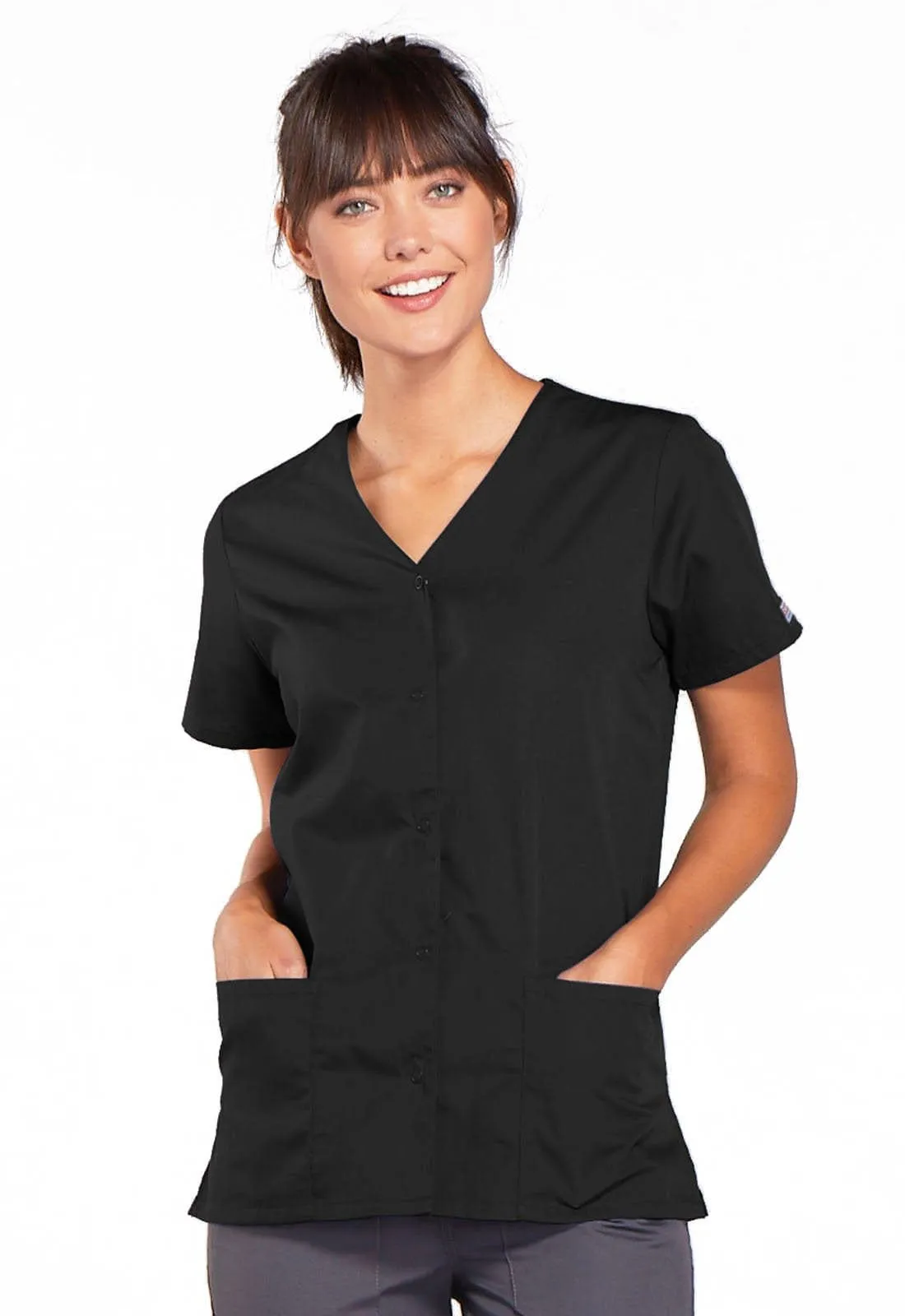 WW Originals Snap Front V-Neck Womens Scrub Top 4770