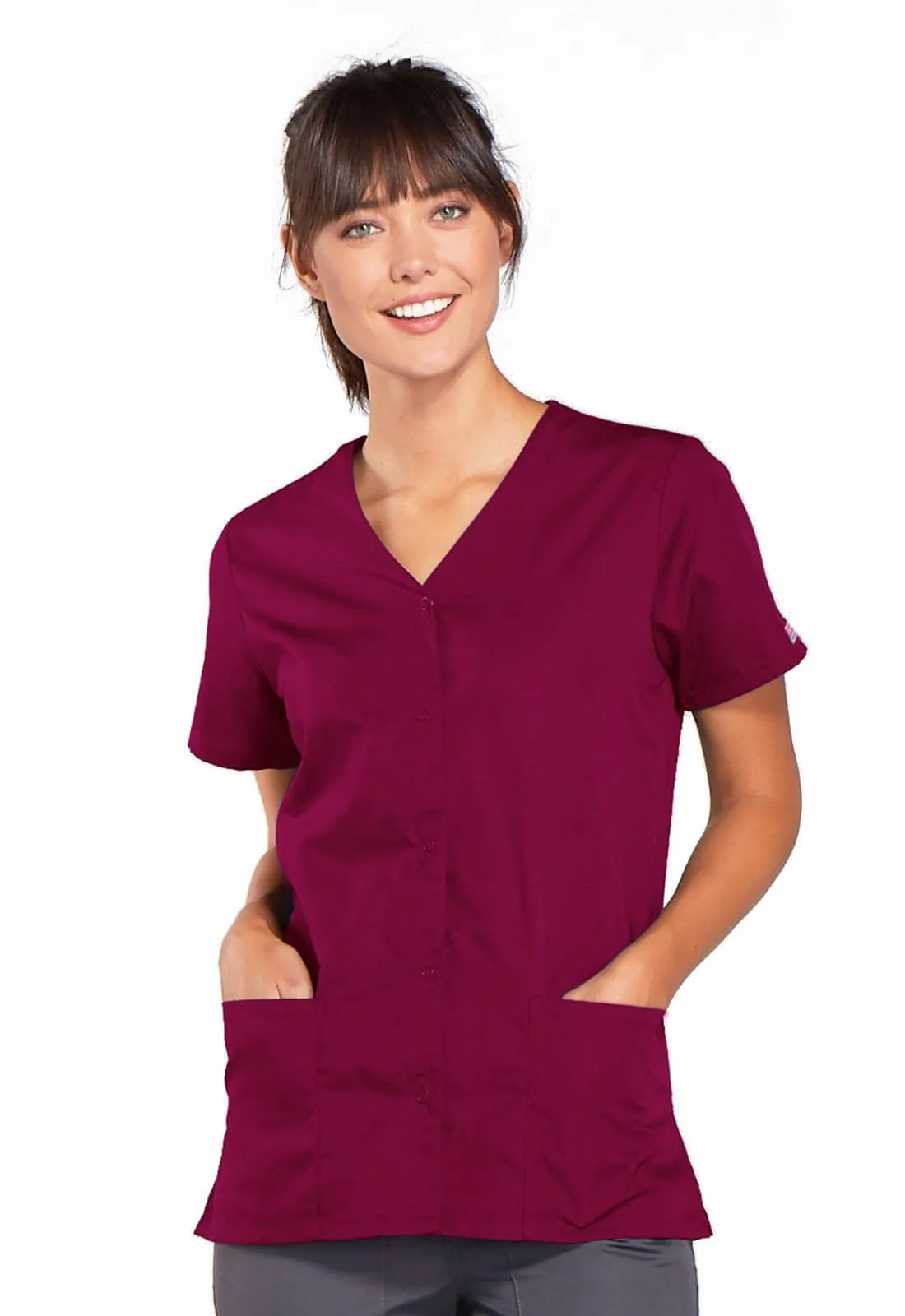 WW Originals Snap Front V-Neck Womens Scrub Top 4770