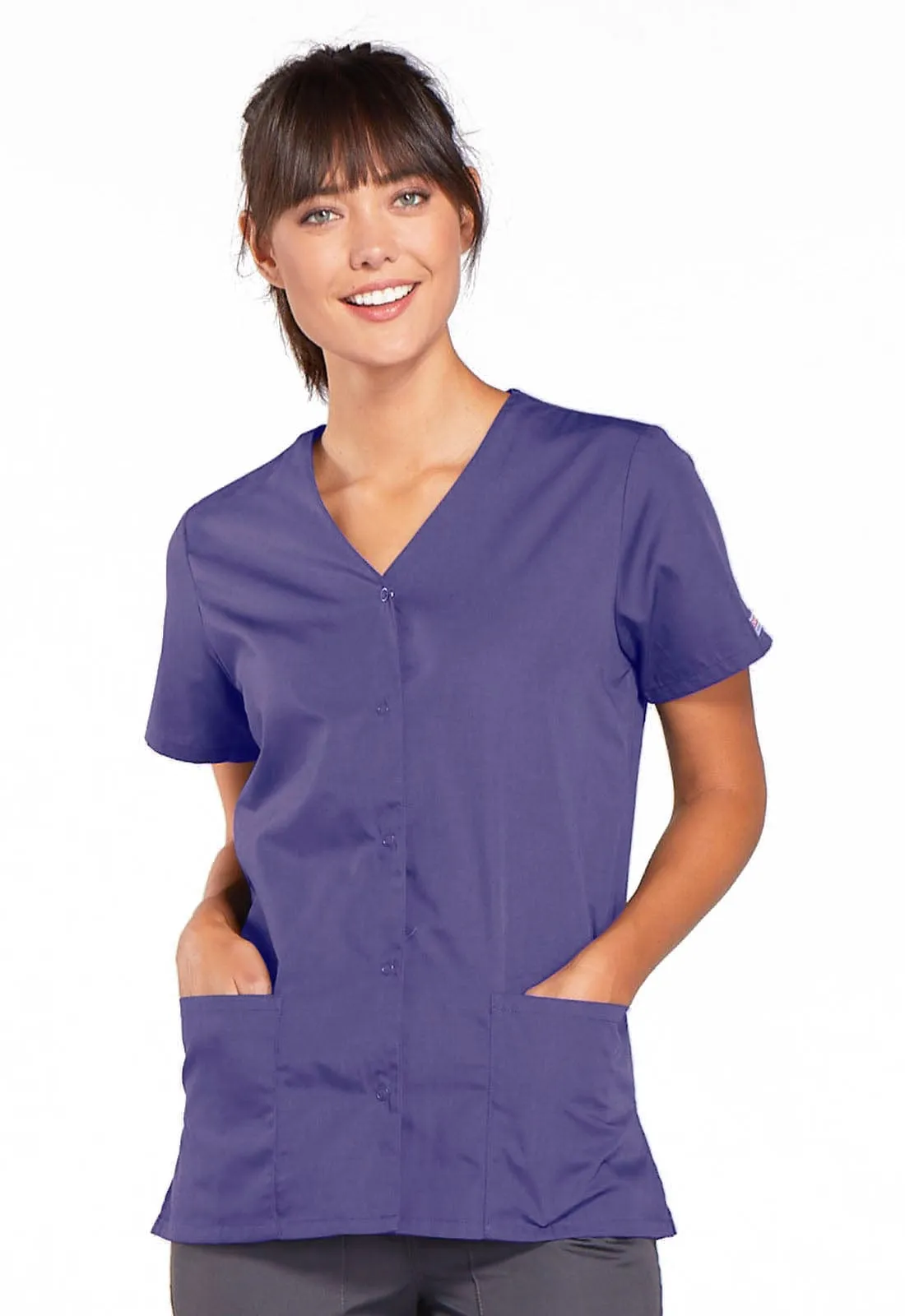 WW Originals Snap Front V-Neck Womens Scrub Top 4770